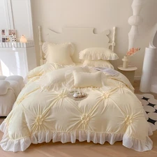 Cream Yellow Duvet Cover Twin Size - Pintuck Twin Duvet Cover Set Flower, 2 P...