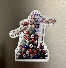 Josh Allen Christmas Tree Hurdle Buffalo Fan Bills Magnet for Car or Fridge