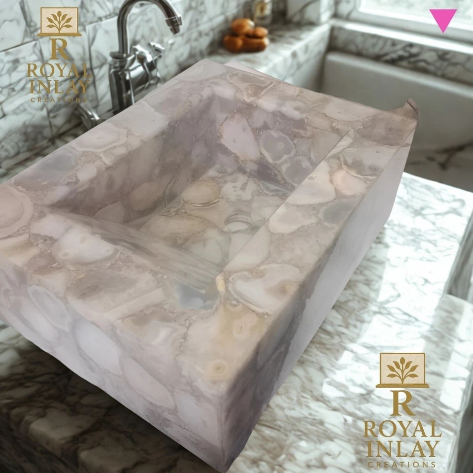 Элегантный желтый агат освещенный плавающий камень раковина чаша текстурированный роскошный умывальник для ванной - Изображение 4 из 4