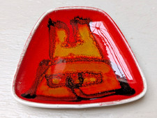 Vintage MCM 60s Poole Pottery Abstract Delphis 41 Trinket Pin Dish Red Orange