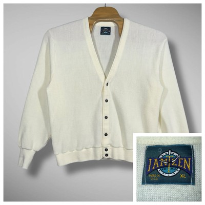 Vintage 80s Jantzen Button Up Cardigan Mens XL White Cream Grandpa Kurt Cobain