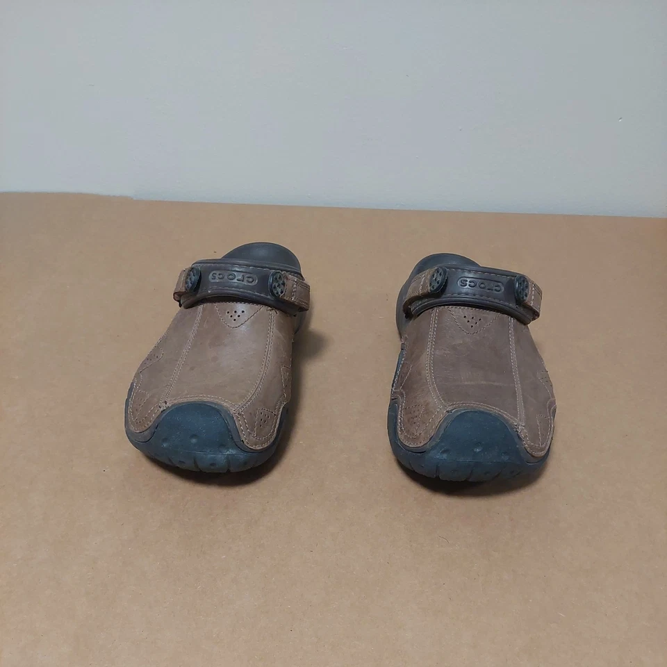 CROCS Swiftwater Brown Leather Slingback Slip On Clogs Men's Size 12 - Image 3 of 4