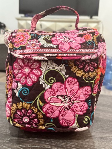Vera Bradley Retired Mod Floral Pink Brown Quilted Cosmetic Travel Bag 8”