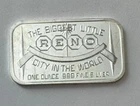 Vintage Reno The Biggest Little City 1 oz 999 Fine Silver Art Bar by Silvertowne