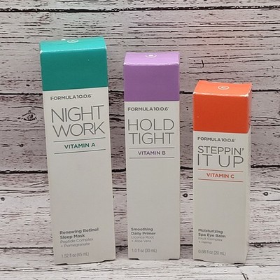 FORMULA 10.0.6 Skincare Trio Night Work Hold Tight Steppin It Up New
