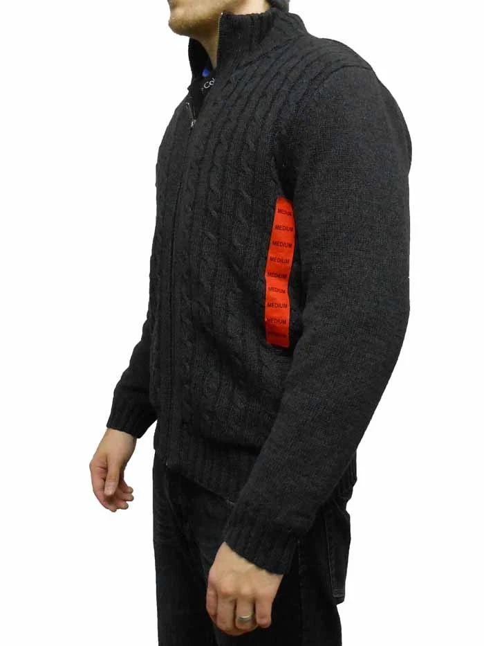 Boston Traders 男式电缆针织全拉链毛衣炭黑色 — 第 4/4 张图片