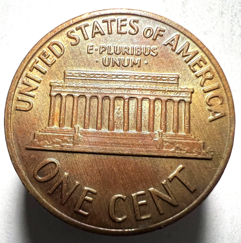 1972 P Lincoln Memorial Cent-"Rim Finned Mint Error"-(Die Dent & Toned-AU-Beauty - Picture 4 of 6
