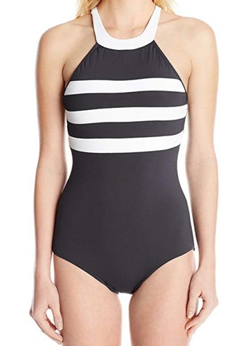 Seafolly Block Party High Neck DD Cup Striped One-Piece Swimsuit, US 6, Black - 第 12/12 張圖片
