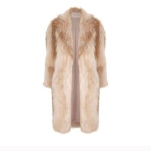 River Island Size 16 18 Shaggy Faux Fur Womens Blonde Cream Long Coat Ladies Ebay