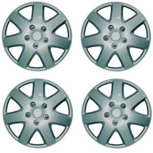 Set Of 4 Dakar Style 15 Inch Hub Caps Wheel Trims – Black Silver Plastic, Universal Fit For R15 Wheels
