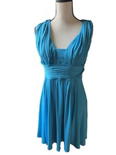 👗🔵Boston Proper Muse Turquoise Dress with Ruching Waist Detail Sz 8 EUC