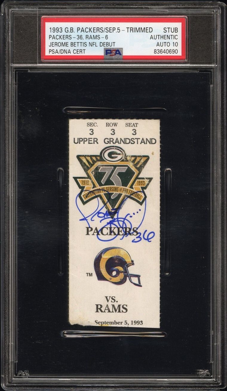 Jerome Bettis Autographed Signed Green Bay Packers 1993 NFL DEBUT TICKETHOF 9/5/93 RAMS/PACKERS PSA AUTO 10 