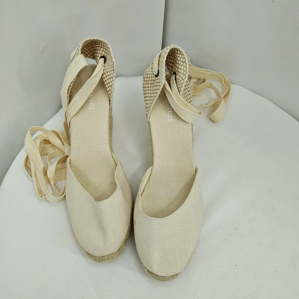 Soludos The Marseille 系带楔形帆布鞋象牙色 9 码 — 第 3/4 张图片