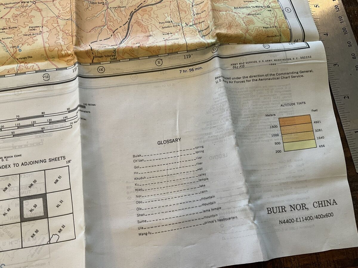 ORIGINAL WWII USAAF 14TH AF PILOT SILK MAP BUIR NOR TSITSIHAR