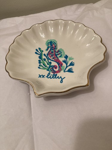 Lilly Pulitzer Ceramic Sea Shell Seahorse Trinket Dish Ocean Themed - Picture 2 of 14
