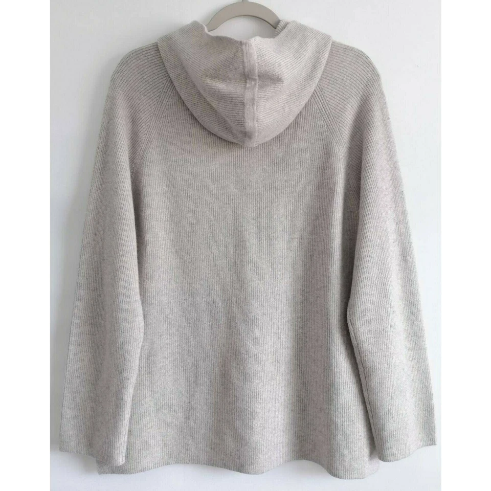 Jigsaw Womens Pullover Sweater Beige Long Sleeve Hooded Stretch Ribbed Slit L - Image 2 of 4