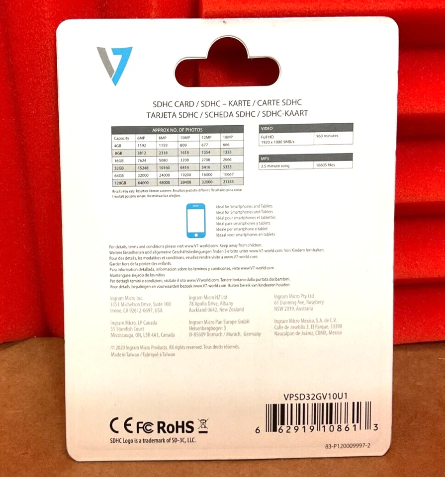 V7 32GB Secure Digital Card VPSD32GV10U1 ✅ ❤️️ ✅ ❤️️ New! Factory Sealed! - Image 2 of 2