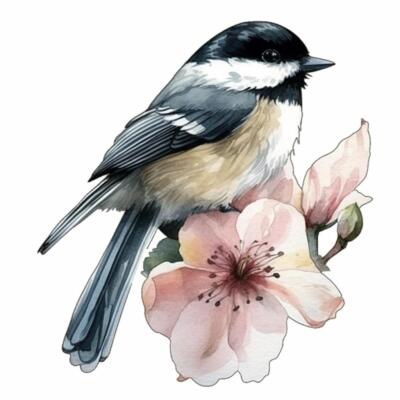 Massachusetts Black-capped Chickadee bird Mayflower flower  Vinyl Decal Sticker 