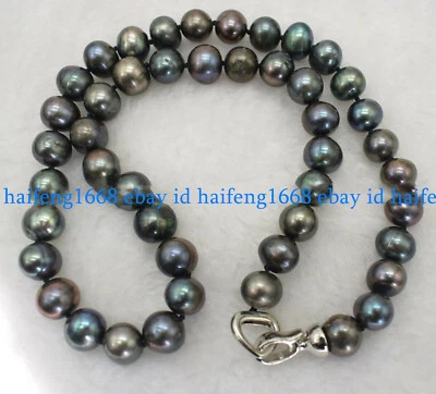 Natürlich 8-9mm Echte Schwarz Runde Süßwasser Kultiviert Pearl Halskette 16-36" - Bild 1 von 4