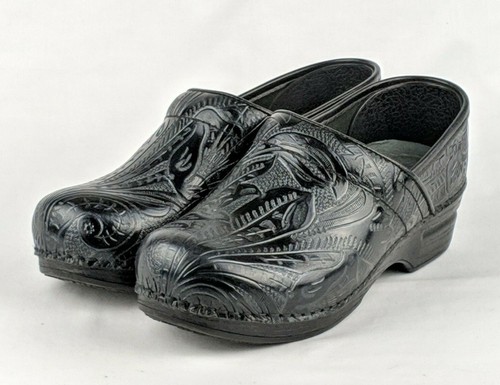 Dansko Professional Pro XP Tooled Black Leather clogs Women's 6.5 - 7 US 37 EU - Picture 3 of 12