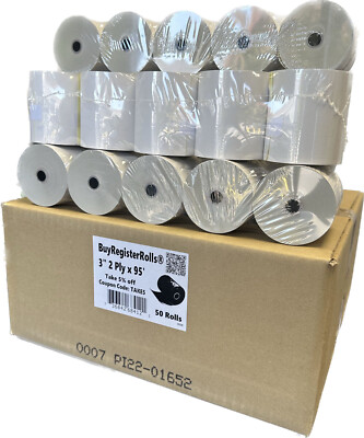 3'' 2 PLY X 90' FT 100 Carbonless White/Canary Paper Rolls, SAME DAY SHIPPING