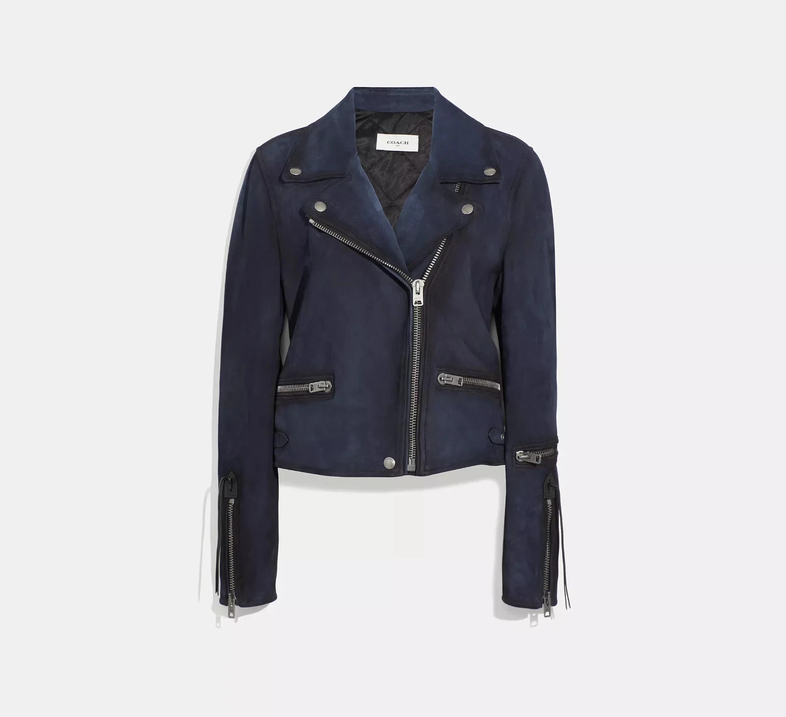 Giacca moto COACH scamosciata brunita blu navy taglia 2