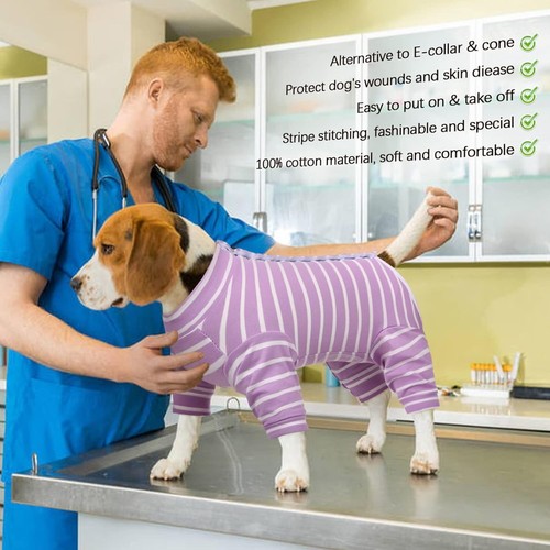 Kuoser Dog Recovery Suit Puppy Long Sleeve Bodysuit Surgery Shirt Purple Size S - Picture 6 of 7