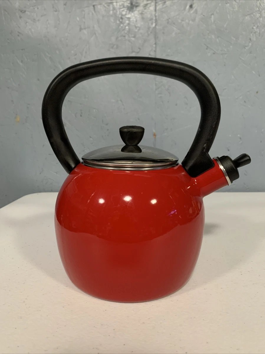 Copco Tea Kettle Small Mini Red Enamel Whistling 1 Quart