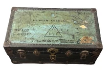 Antique WW1 US Army Military Soldier Lieutenant Steamer Trunk 170th Infantry