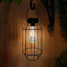 Solar Outdoor Lantern Waterproof, Vintage Edison Bulb Hanging Light, Metal Ca...