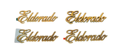 CADILLAC ELDORADO SCRIPT EMBLEM 24K GOLD PLATED USED SET OF 4 EMBLEMS