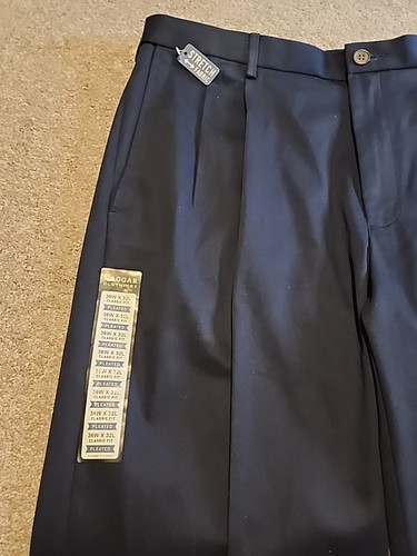 Pantalones Haggar Premium Sin Hierro Caqui Para Hombre 36x32 Azul Marino Calce Clásico Plisados Nuevos con Etiquetas - Imagen 8 de 15