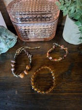 Lot of 3 Handmade Beaded Stretch  Adjustable Bracelets Boho Earth Tone Jewelry