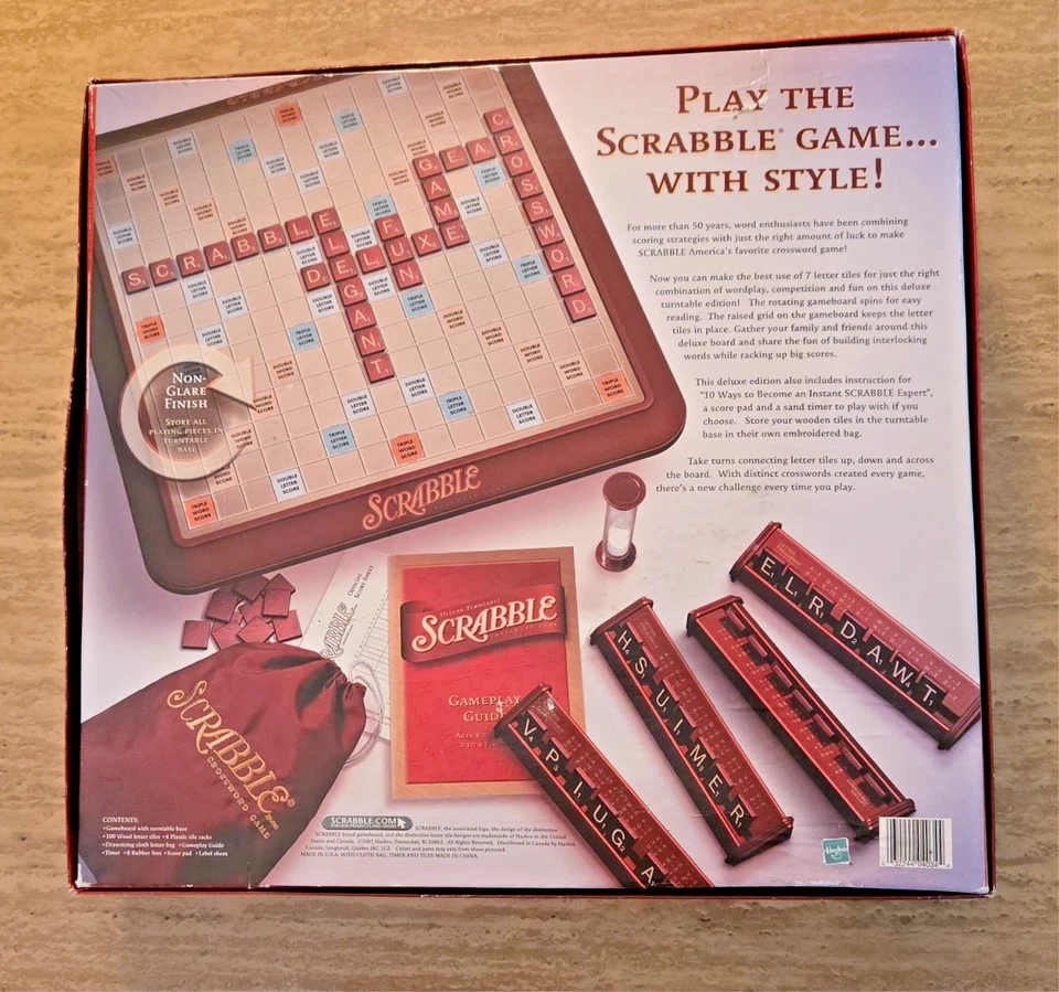 Scrabble Deluxe Turntable Crossword Game Hasbro 2001 *COMPLETE* - Image 2 of 4