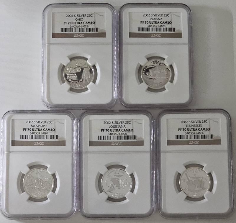 2002 S Silver Proof Statehood Quarters Set 25c  5 Coin Set NGC PF70 ULTRA CAMEO