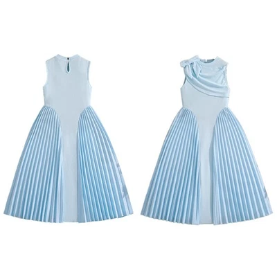 Mädchen A-Linie Brautjungfer Plisseekleid Zeremonie Kleid Party Patchwork Midi - Bild 1 von 4
