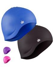 2 Pack Silicone Swim Caps Women Men Medium Long Hair Waterproof Extra Ear