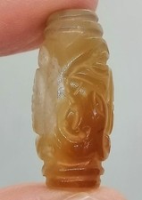 Roman Old Carved Agate Barrel Bead Brown White Etched Stone Pendant