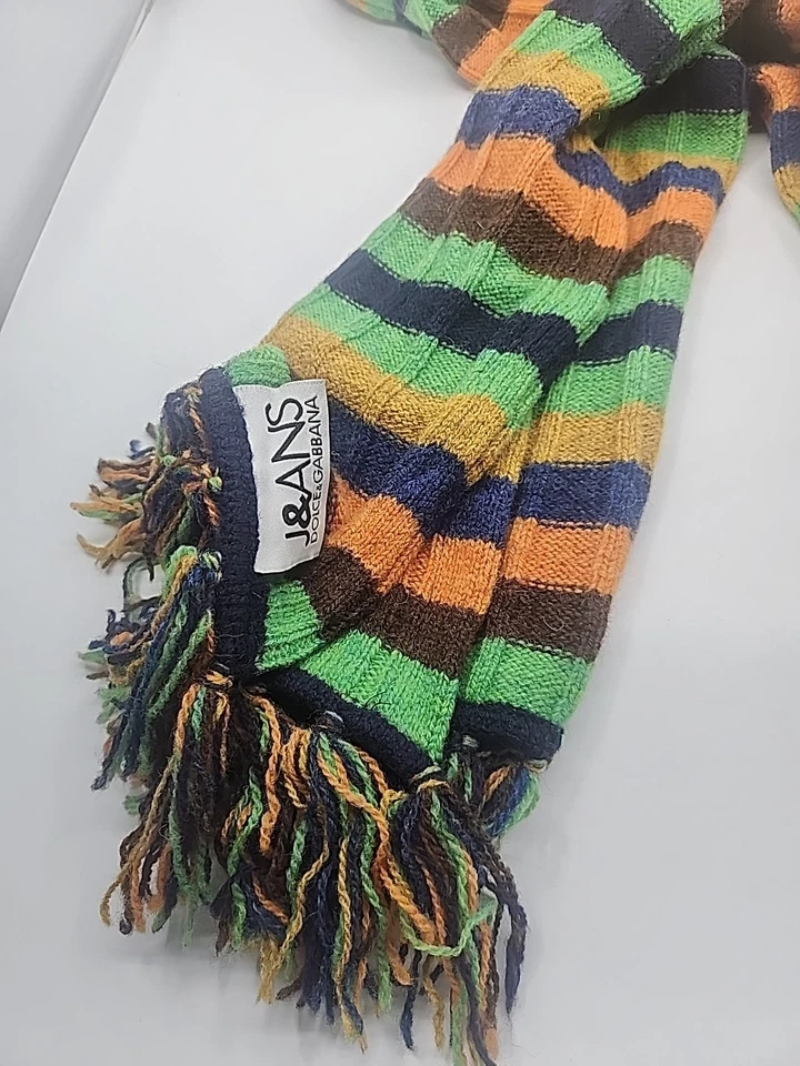 Bufanda de lana DOLCE & GABBANA J&ANS 70" POR 18" VINTAGE A RAYAS MULTICOLOR. EXCELENTE Foto 3 de 4