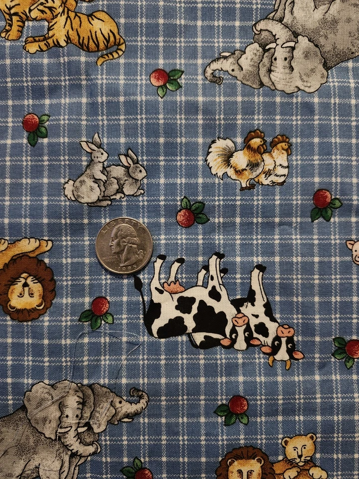 Cranston VIP Print Cotton Fabric Farm Zoo Animals 44" x 42" Country Blue Plaid - Image 3 of 4