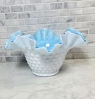 Vintage Kanawha Milk Cased Glass Hobnail Turquoise Ruffled Candy Dish