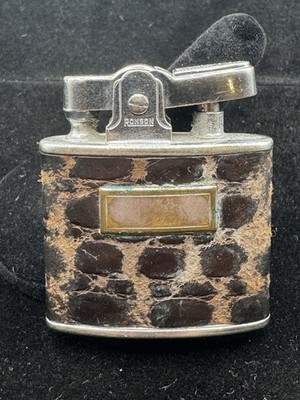 Rare 1950s Ronson Standard Lighter, Brown Alligator/Crocodile Leather Untested