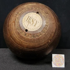 Antique English or Irish Lignum Vitae Wood Bocce Lawn Bowling Ball WSY Monogram