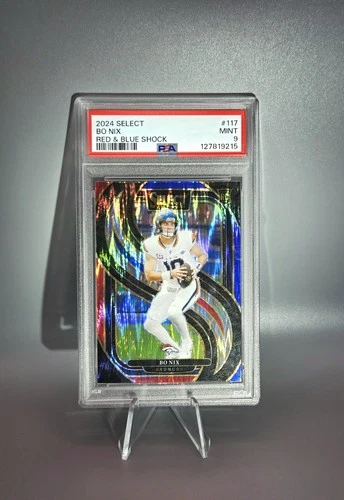 PSA 9 (RC) Bo Nix Premier Level Red & Blue Shock Prizm 2024 Panini Select #117