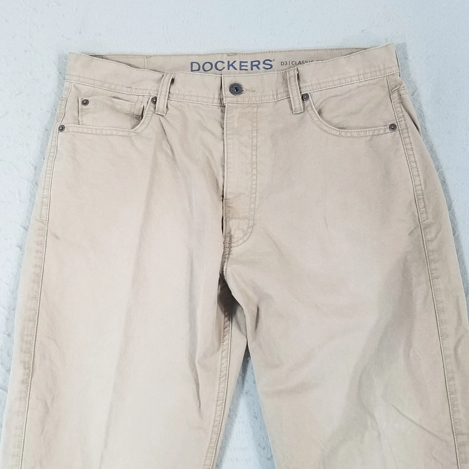 Dockers D3 Vaqueros Hombre 34x29 Marrón Algodón Sarga Pantalones Retro Preppy Retro Foto 2 de 4