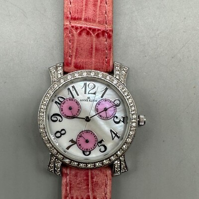 Anne Klein Watch Women Silver Tone Mother of Pearl Dial Pink