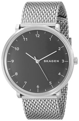 Men's Skagen Hald Black Dial Silver Tone Stainless Steel Mesh Watch SKW6175