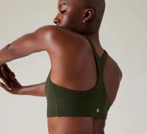 Athleta XL Transcend Plunge Sports Bra A-C Aspen Olive Green Yoga Workout V-neck - Picture 3 of 4