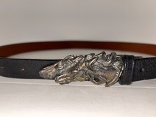 1980 S NEW COLE HAAN ITALY LADIES HORSE HEADS BLACK LEATHER BELT R61009 X-LARGE
