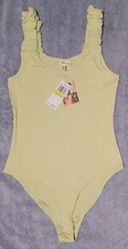 Self E Light Green Ribbed Tank Top Gathered Elastic Straps M NWT